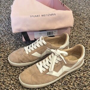 Stuart Weitzman Mauve and White Daryl Dolce Suede Casual Sneakers Size 8.5